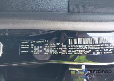 2022 Alfa Romeo Stelvio Veloce Ti Awd z USA, uszkodzony, nr VIN ZASPAKBN2N7D32284